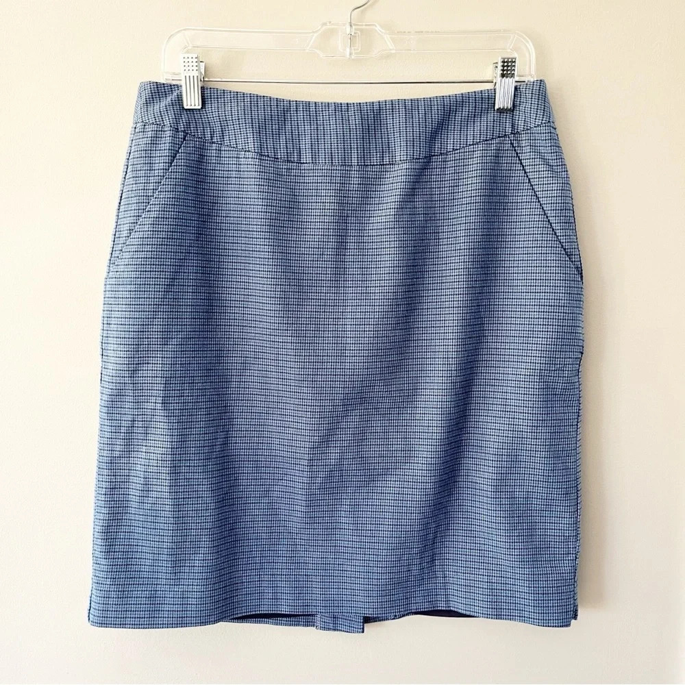 L.L Bean Favorite Fit Plaid Stripes Wool Skirt Blue/Black Preppy Skirt Size 12